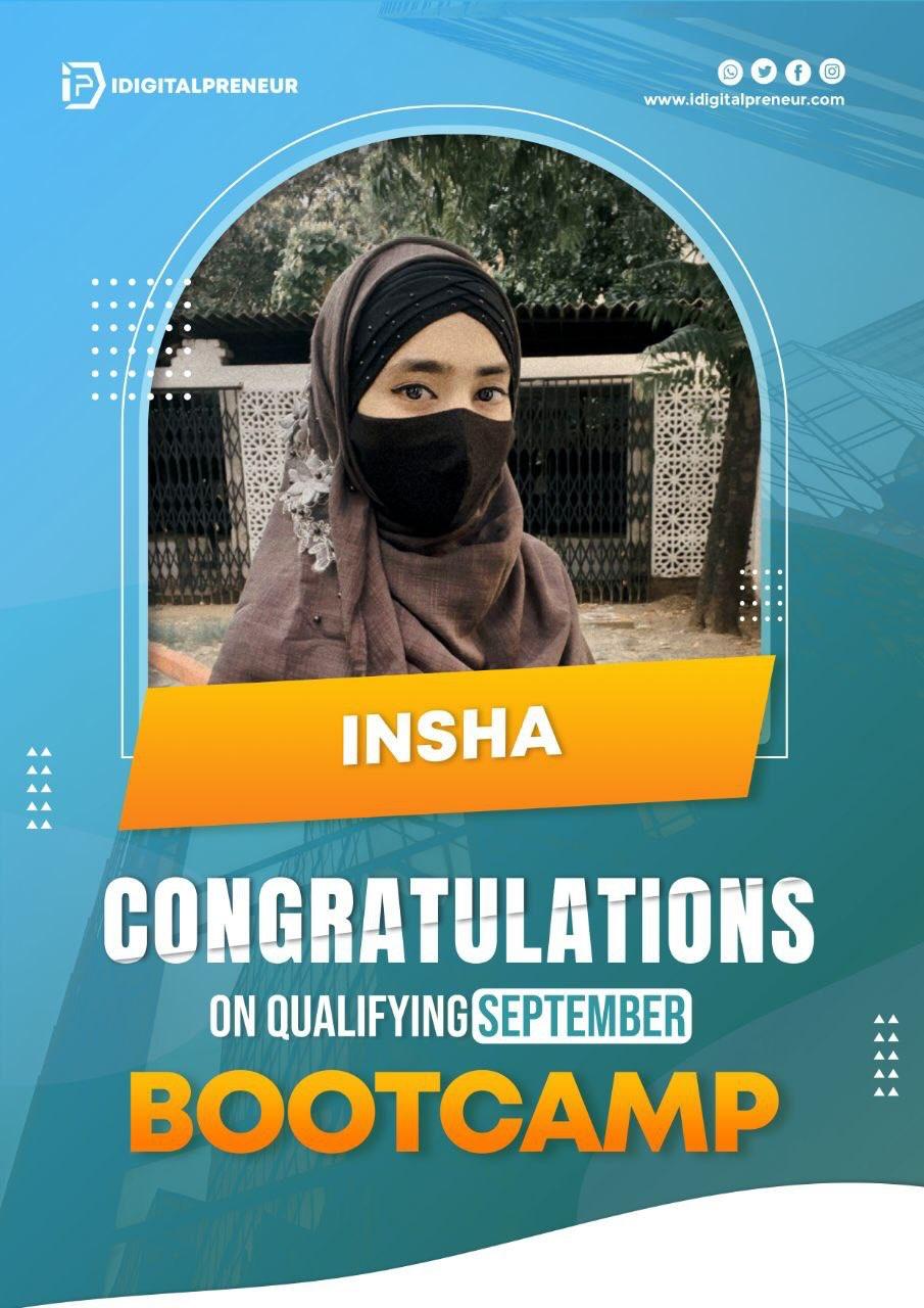 Image Showing achievement of miss insha khan when she qualified for bootcamp